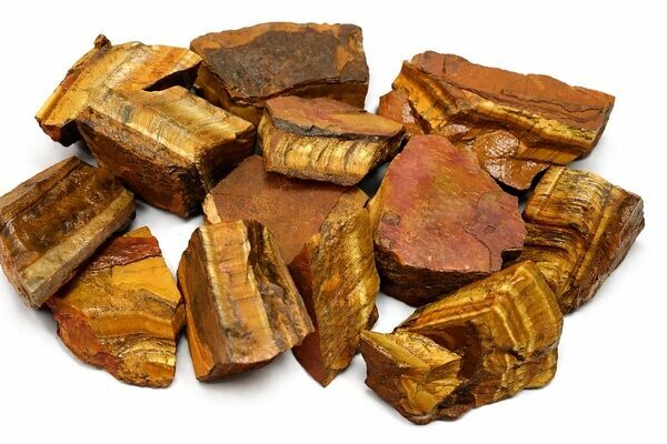 Rough, unpolished pieces of Tiger's Eye from South Africa